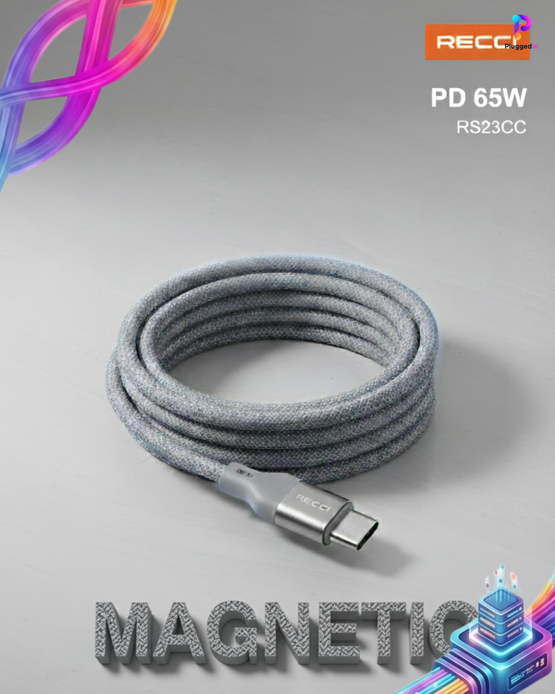 Recci PD65W fast-charging magnetic cable (C to C)